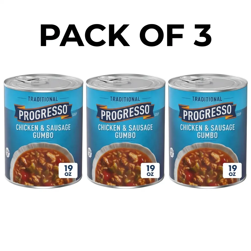 3 Pack Progresso Traditional,Chicken & Sausage Gumbo Canned Soup,Gluten Free,19 oz.