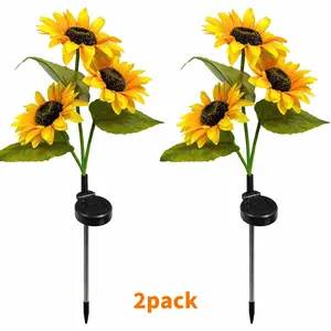 【Summervibes】Solar 3-Head LED Sunflower Garden Lights Realistic Night Glow for Yard Lawn Patio Porch Decoration Waterproof IP65 Energy Efficient Outdoor Lighting Durable Plastic Flowers Upgraded Solar Panels courtyard