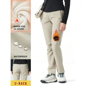 Warm Lined Zipper Pocket Windproof Waterproof Soft Shell Ski Pants for Women Long Sleeve Black Fleece Running Exercise Tight tech fleece