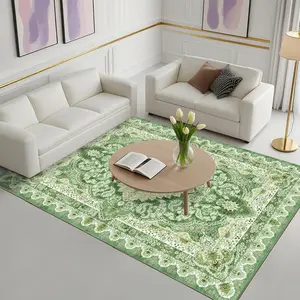 Velvet Boho Area Rug - Machine Washable Low Pile Carpet with Non-Slip Backing | Plush Durable for Living Room, Bedroom, Office, Nursery-S