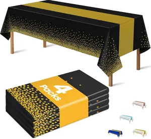 4 Pack Disposable Plastic Table Cloths,Black and Gold Table Covers for 50th Birthday Retirement Graduation Party Decorations Backdrop | Halloween Party Favors - New Years Decorations 2026