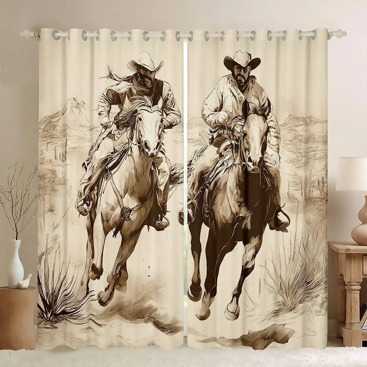 Wild West Cowboy Curtains Bedroom Living Room Western Decor Blackout Curtains Vintage Darkening Dreapes Decor Rodeo Cowboy Style Window Treatments
