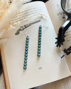 Western Round Stone Bar Dangle Earrings