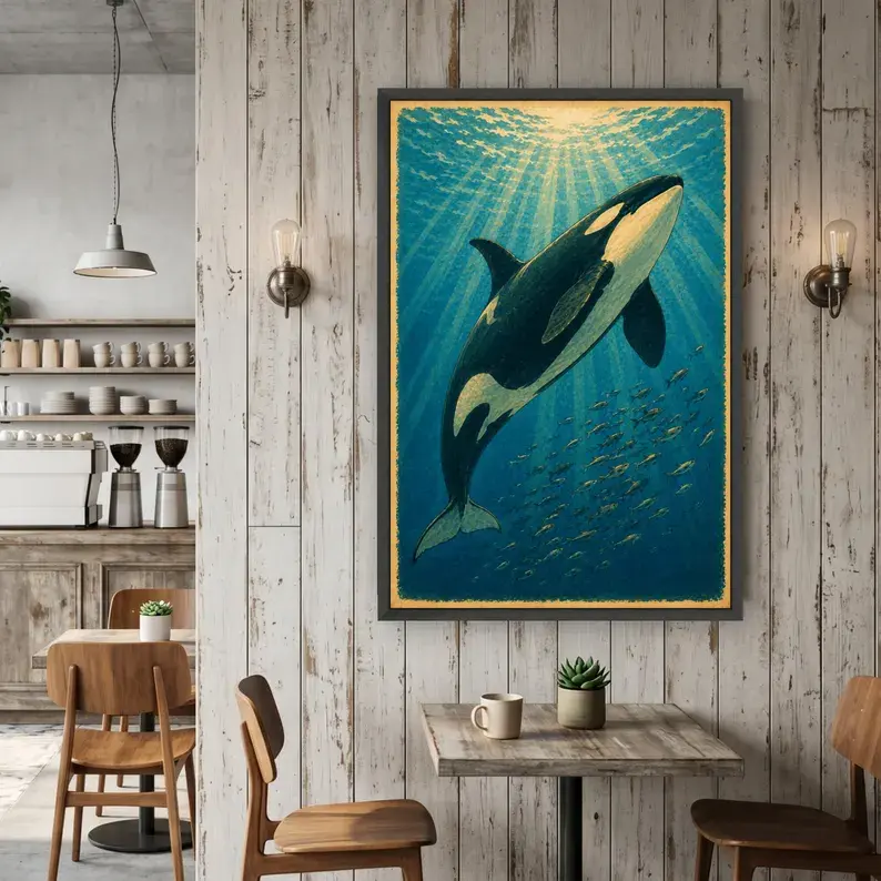 Unframed Majestic Orca Whale Artistic Photo Paper Digital Print - Underwater Ocean Marine Life Sea Animal Blue Water Wall Art, Nature Room Home Decor Supplies