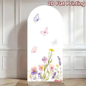 Butterfly Floral Flower Design Fresh Arch Backdrop for Wedding Girls' Birthday Party & Baby Shower Decor 2-Sided Soft Fabric Background Standing Banner Party Decoration Supplies