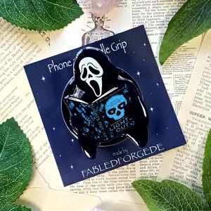 Horror Ghost Reading Book Phone Grip, Spooky Bookish Phone Holder, Dark Aesthetic Cell Phone Stand for Readers