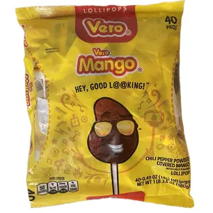 Vero Mango lollipops | Chili pepper powdered covered mango , 40 Pieces Candy Snack Bonbon Sweet