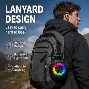 Portable Bluetooth Speaker with RGB Light, Mini Wireless Speaker with Big Bass, IPX4 Waterproof Shower Speaker with Woven Lanyard for Outdoor, Travel, Bike, Backpack