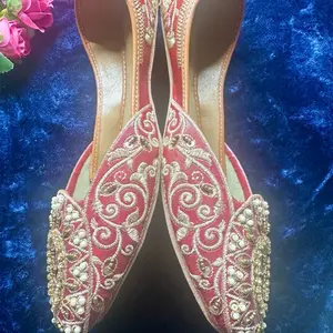 Handmade Embroidered Red Khussa for Women | Traditional Punjabi Jutti | Festive Wedding & Party Wear Ethnic Flats