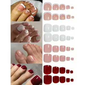 96PCS Detachable French White Tip Press-On Toenails – Short Square Fake Nails for Any Occasion!