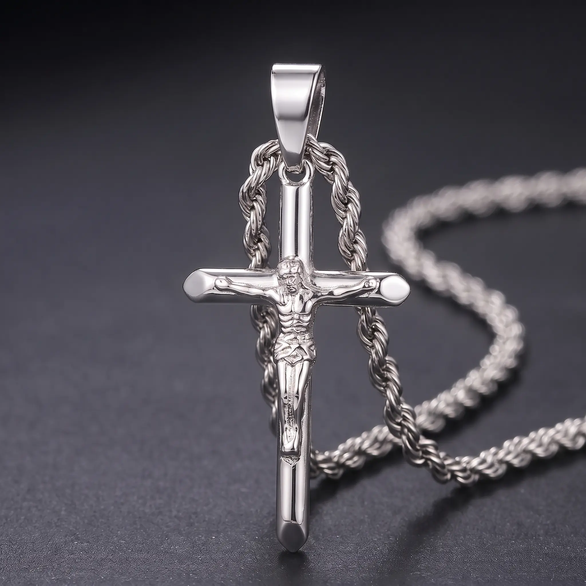 Crucifix Cross Neckalce for Men Women Stainless Steel Jesus Catholic Cross Pendant with Chain Men Religious Gift for Easter Christmas Jewelry Gift