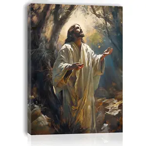 1pc Wooden Framed Canvas Painting, Jesus in The Garden of Gethsemane, Wall Art Prints for Living Room & Bedroom & Kitchen, Home, Office Decor, Festival Gift for Her Him