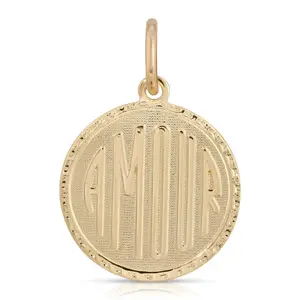 Anabelle Charm - Gold Pendant with "AMIR" Text, Circular Design, Simple Chain Attachment