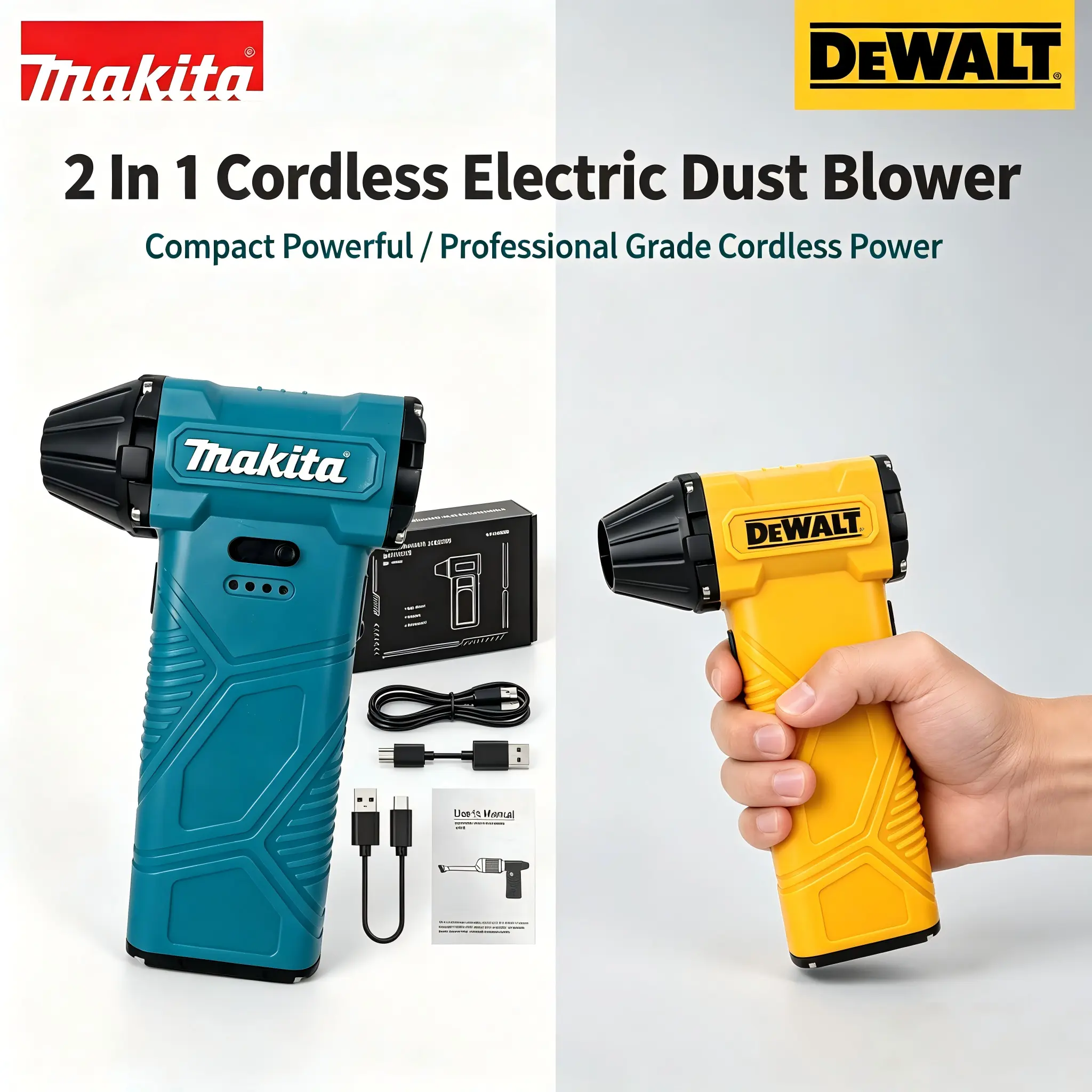 DEWALT/Makita Compact Powerful  Handheld Air Blower Vacuum Combo, Rechargeable Cordless Mini Dust Remover With Filter, Portable Compressed Air Duster For PC, Auto Detailing