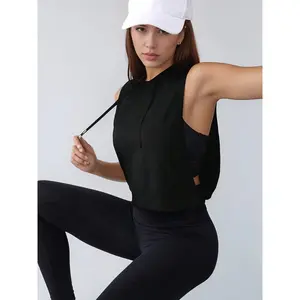 Spring and summer women's drawstring lightweight sports tops, casual sports tops, breathable quick drying sleeveless hoodies, comfortable and fashionable designs suitable for sports and daily wearRAIMENTRY