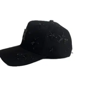 H- Total Black Hats with Star Embellishments for Stylish Outfits