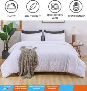 Seersucker King Comforter Set (104x90 inches), 3 Pieces - 100% Soft Washed Microfiber Lightweight Comforter with 2 Pillowcases, All Season Down Alternative Comforter Set for Bedding, White