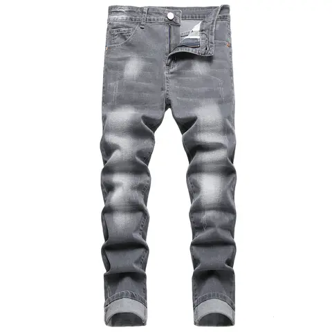 JUNBAOSS Men's Distressed Plain Jeans - Skateboard Slim Fit Stretch Cotton-Polyester Denim, Black Ripped Rewash, Skinny Straight Uncuffed, Button Fly, Flex Waist, Vintage Fabric, Hipster Pockets, Cute Streetwear, 2026 Fashion for Halloween, Christmas