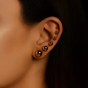 Gold Filled Ball Stud Earrings Push Back for Womens Girls Elegant Fashion Stylish for Everyday Wear Anniversary Birthday