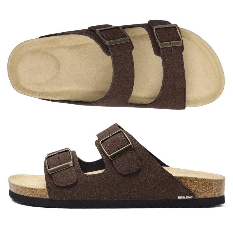 Women's Casual Slide Sandals With Cork Footbed Double Adjustable Buckle For Summer Everyday Wear