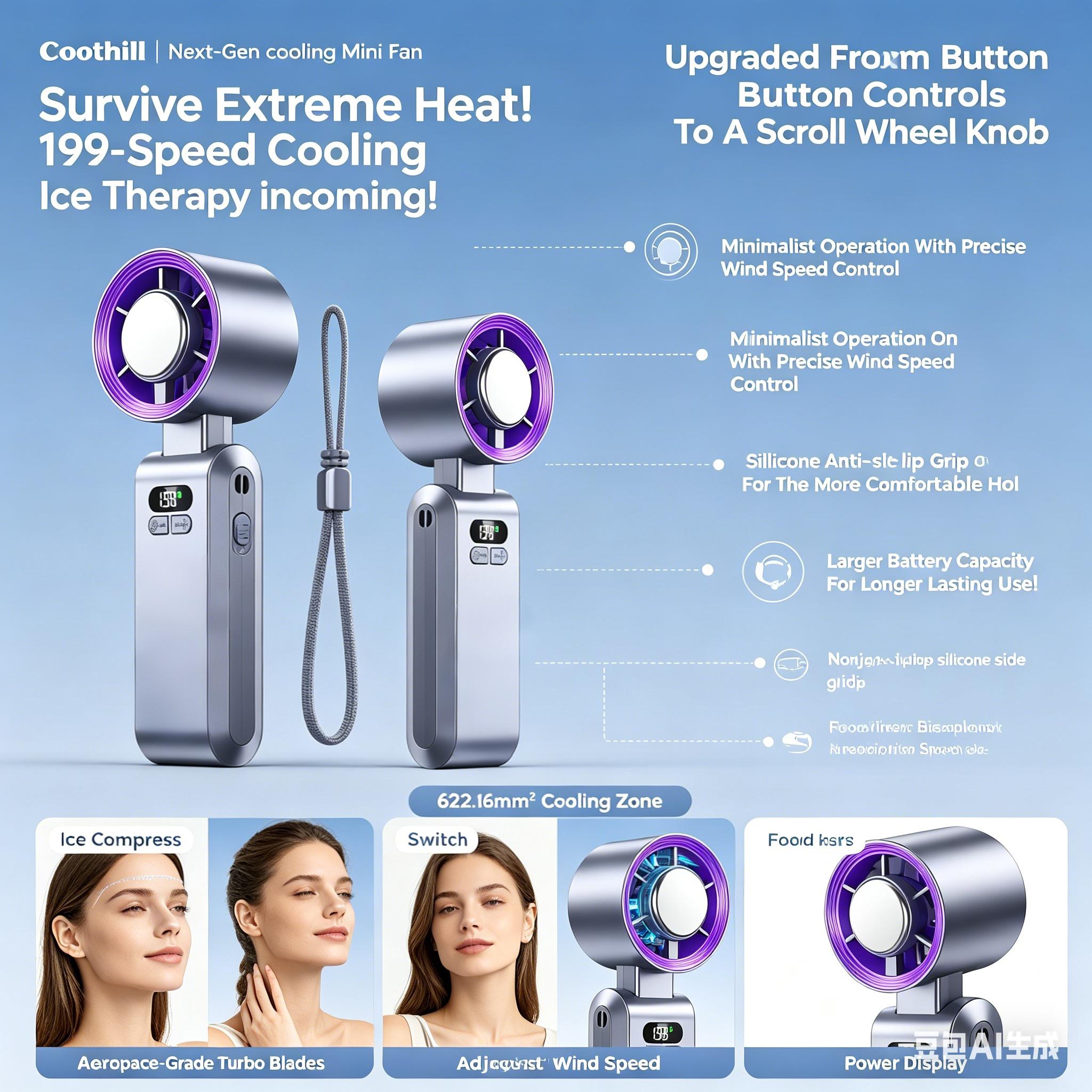 Upgraded  Mini Portable Handheld Clip Fan, 3-in-1 Rechargeable 3000mAh Battery, 5 Speeds, 180° Adjustable Airflow, USB Cooling, Perfect for Travel, Office, and Personal Use - Protection