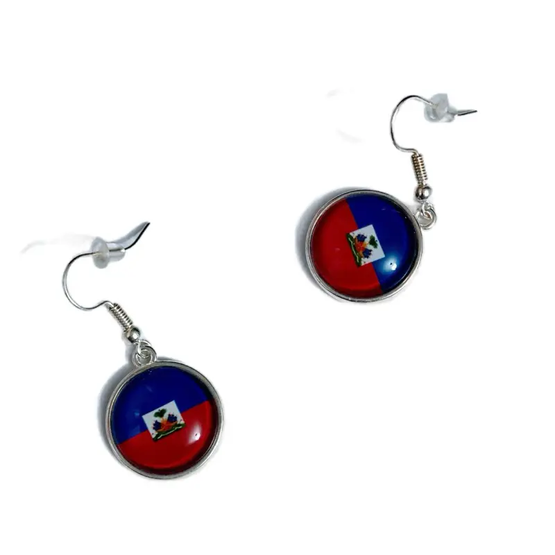 Haitian Flag Silver Hook  Earrings