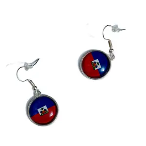 Haitian Flag Silver Hook  Earrings