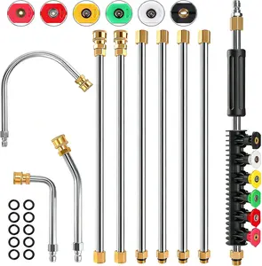 10 Pack 9 FT Gutter Cleaning Tools from the Ground, Pressure Washer Gutter Cleaner Attachment for Pressure Washer Wand with 6 Pressure Washer Nozzle Tips, 30°, 90°, 120° Gutter Cleaner Curved Rod