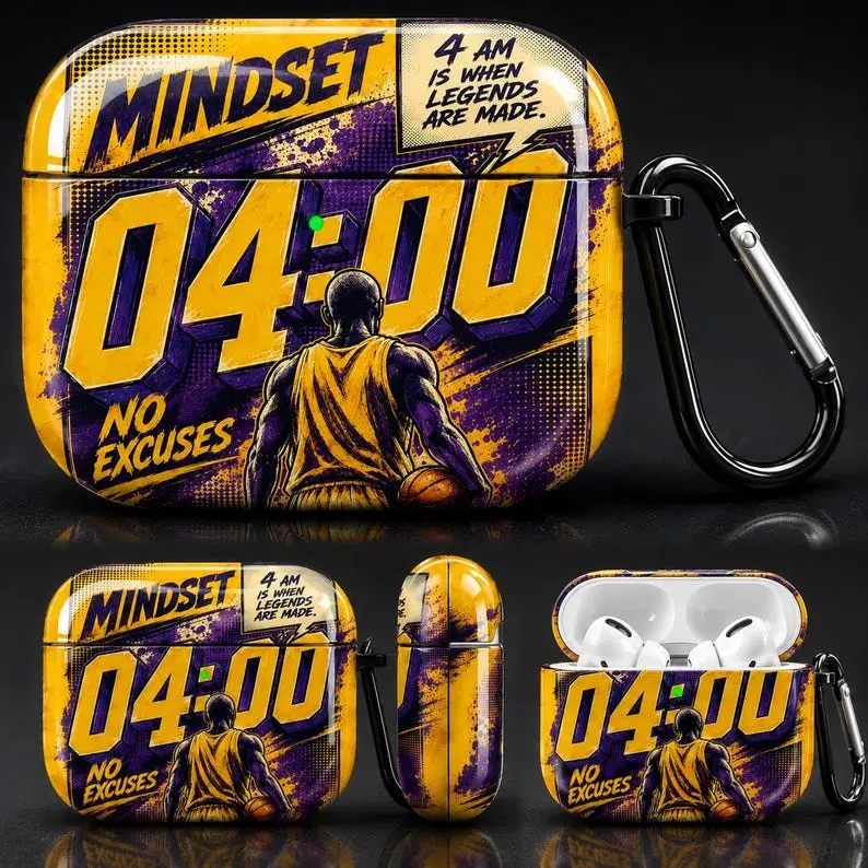 4AM Mindset AirPods Case, No Excuses Basketball Motivation Cover, Athlete Mindset Gift, Sports Graphic AirPods Pro Case