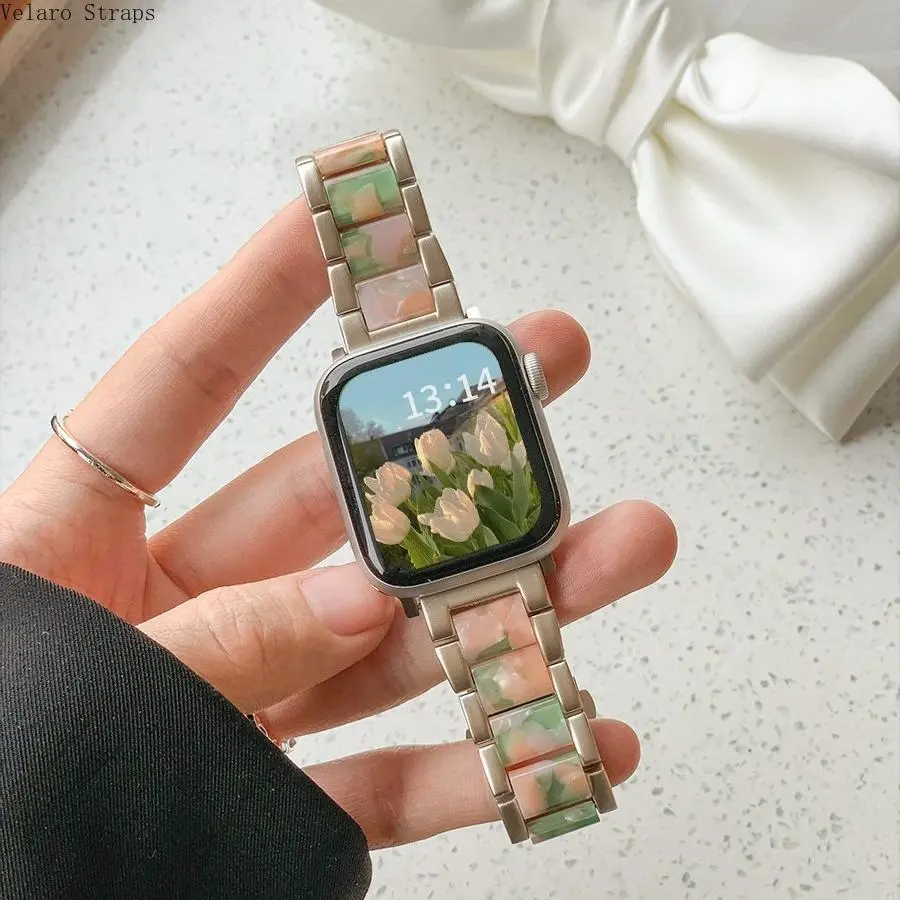 3-Bead Resin Metal Apple Watch Folding Buckle Band