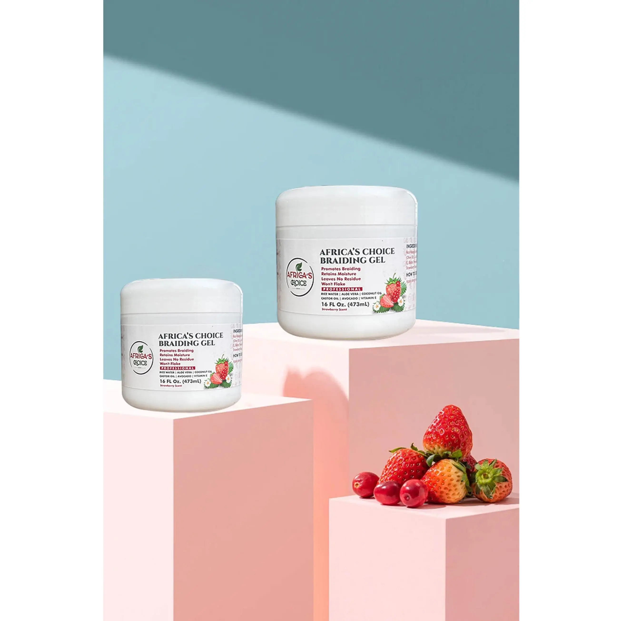 Nourishing Haircare Braiding Gel - Maximum Hold, Smooth Moisture, Rice Water, Avocado & Coconut Oil, No-Flake Formula, Strawberry-Coconut Scent, 16 oz