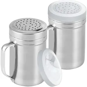 Large Metal Salt Pepper Cooking Dredge Shakers - With Handle - Seasonings  Shakers With Holes and Lids - 14 Ounce, 2 count | Style: Medium
