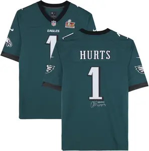 Jalen Hurts Philadelphia Eagles Autographed Nike Green SB LIX Patch Game Jersey with Multiple Inscriptions - Fanatics Authentic Certified
