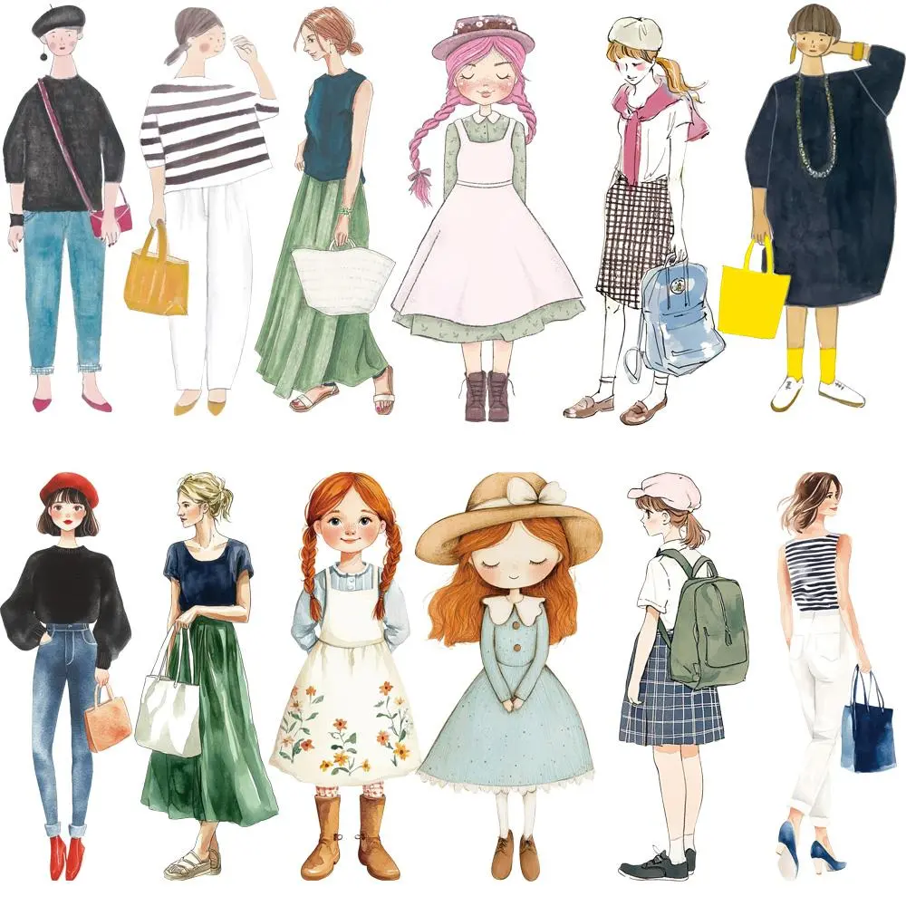 Women's Figure Pattern Heat Transfer Sticker, 12pcs/set DIY Washable Design Sticker, Creative Clothing Sticker for T-shirt, Jeans, Backpack