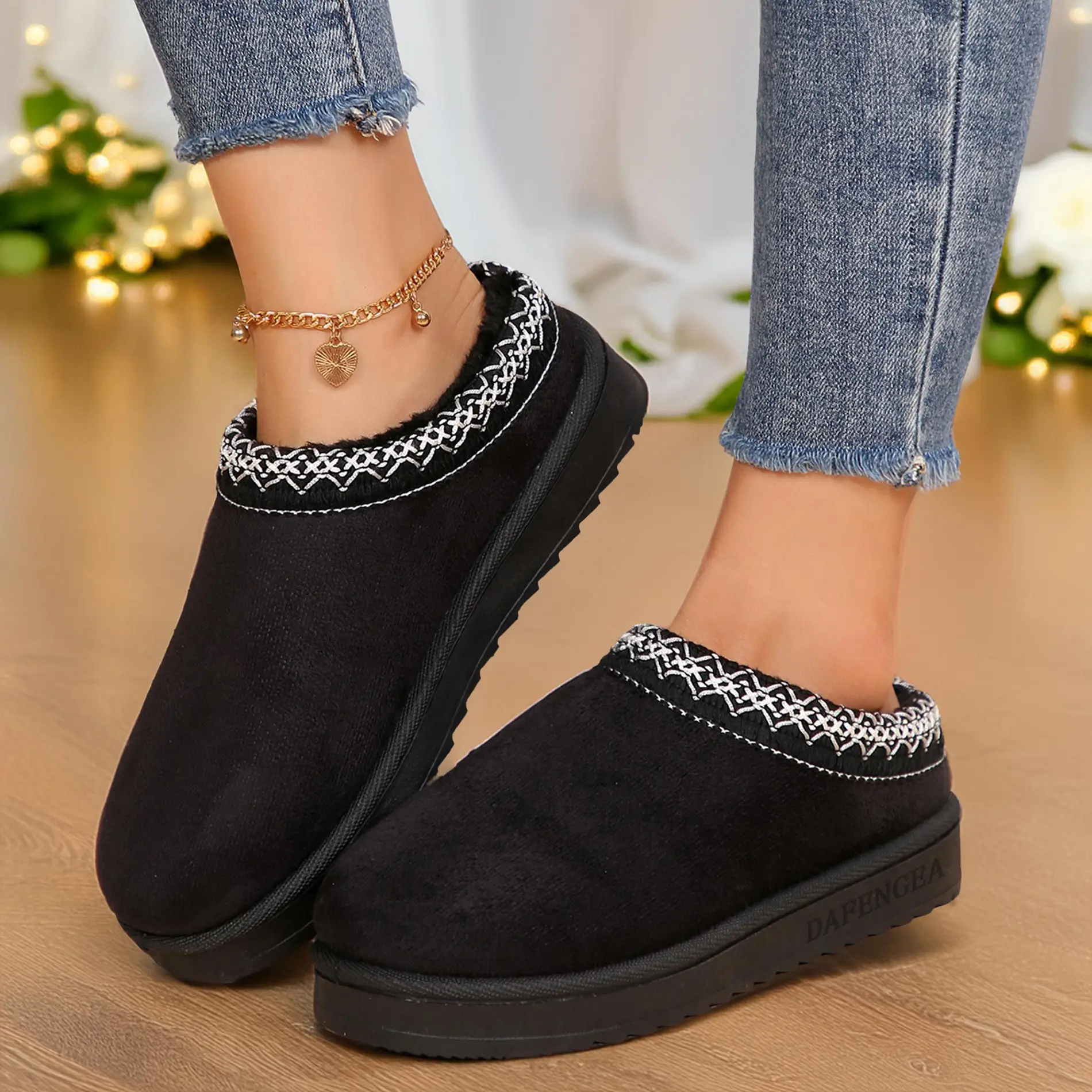 Women's Slippers Platform Mini Boots Short Ankle Boot Fleece Lined Sneakers House Slippers Anti-Slip Snow Boot For Outdoor Springfresh Flatform