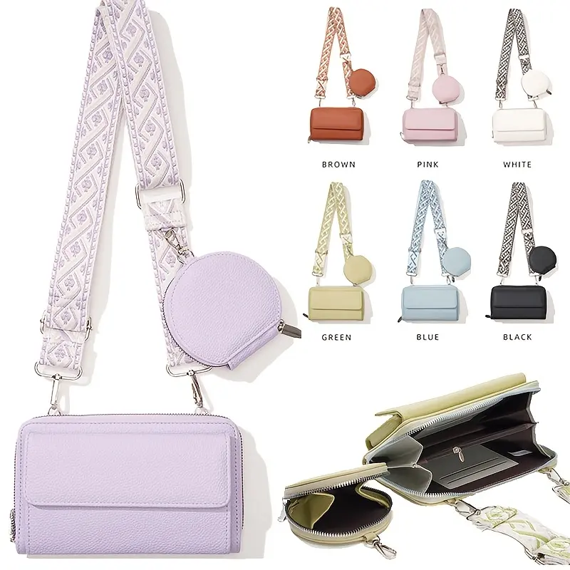 Women's Casual PU Leather Crossbody Bag - Everyday Purse with Wide 59" Adjustable Strap, Detachable Coin Pouch, Multi-Compartment, Inner Zips for Smalls, Plain Design, Fits Large Phones, Hygienic