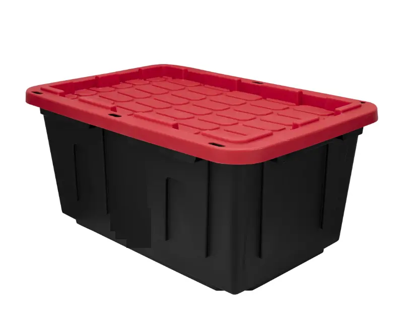 27 Gal Black Heavy-Duty Plastic Storage Bin with Red Snap Lid, Home Organizer Storage Box with Lid