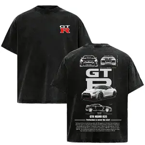 Oversized GTR R35 Acid Wash Graphic Sporty Sports Top, Vintage Racing Gym Shirt, Sporty Sports Tops