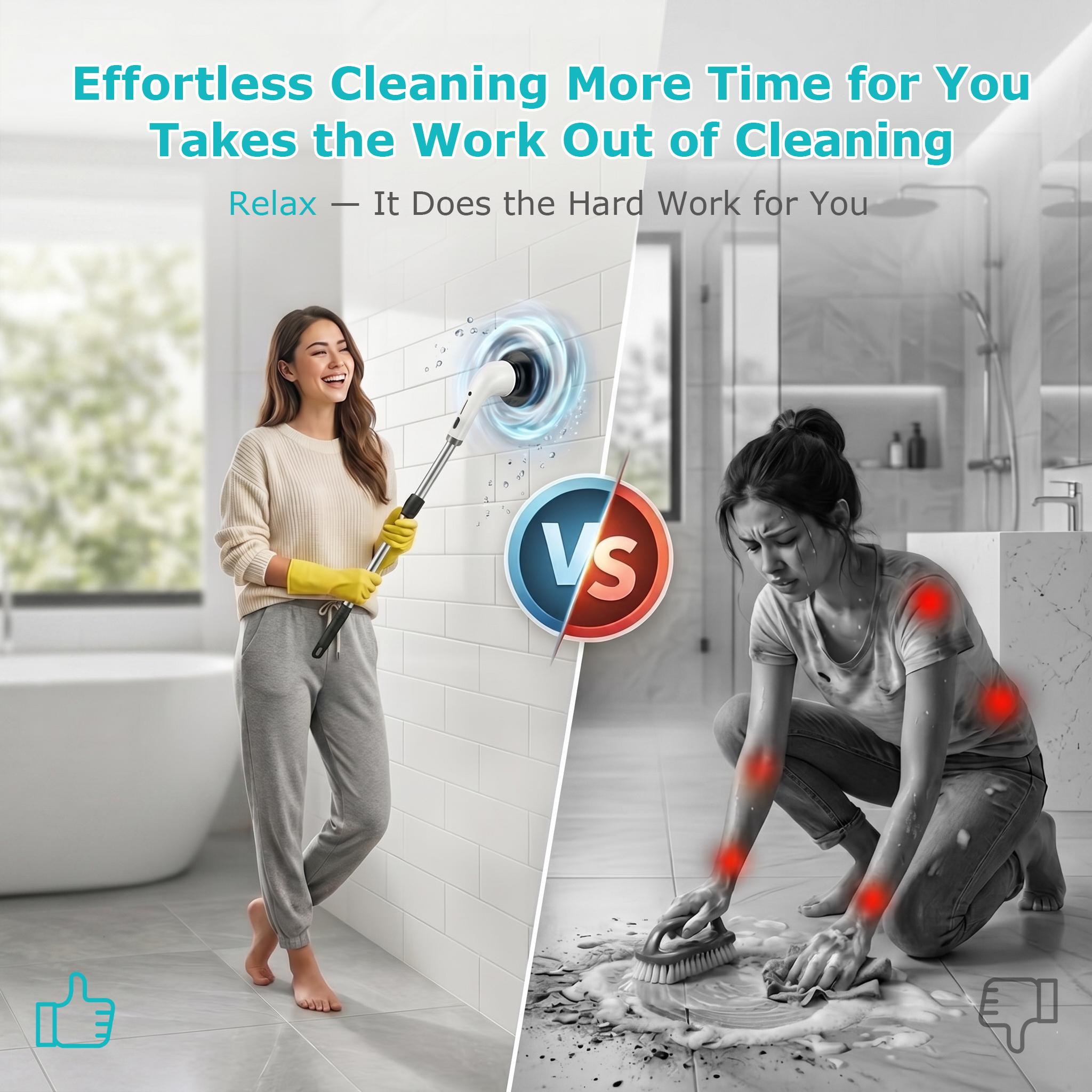 Electric Spin Scrubber, Cordless Shower Scrubber Full-Body IPX7 Waterproof, Electric Cleaning Brush with 4 Replaceable Brush Headsand 3 Adjustable Extension Handle, 2-Speed for Bathroom, Kitchen, Toilet, Window, Pool, tiktok shop deals