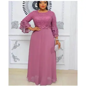 Plus Size African Party Dresses for Women 2024 New Fashion Dashiki Ankara Lace Wedding Gowns Elegant Turkey Muslim Maxi Dress