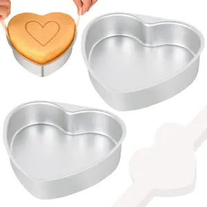 8 Inch Heart Shaped Cake Pan Set of 2, Aluminum Heart Cake Pans with 80 PCS Parchment Paper, Nonstick Cake Baking Molds for Birthday, Wedding, Valentine's Day