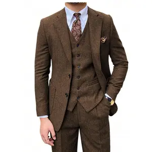 Men's 3-piece floral herringbone suit set - double button sports jacket, vest, and pants | Autumn new arrivals, formal business attire, groom's attire, and casual party formal attire