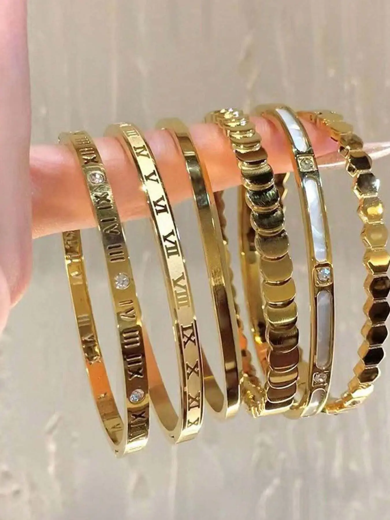 6-piece stainless steel bracelet set - gold adjustable stackable bracelet series, carnival themed gift, suitable for daily life and parties, durable matching set, suitable for birthdays, Christmas and gifting