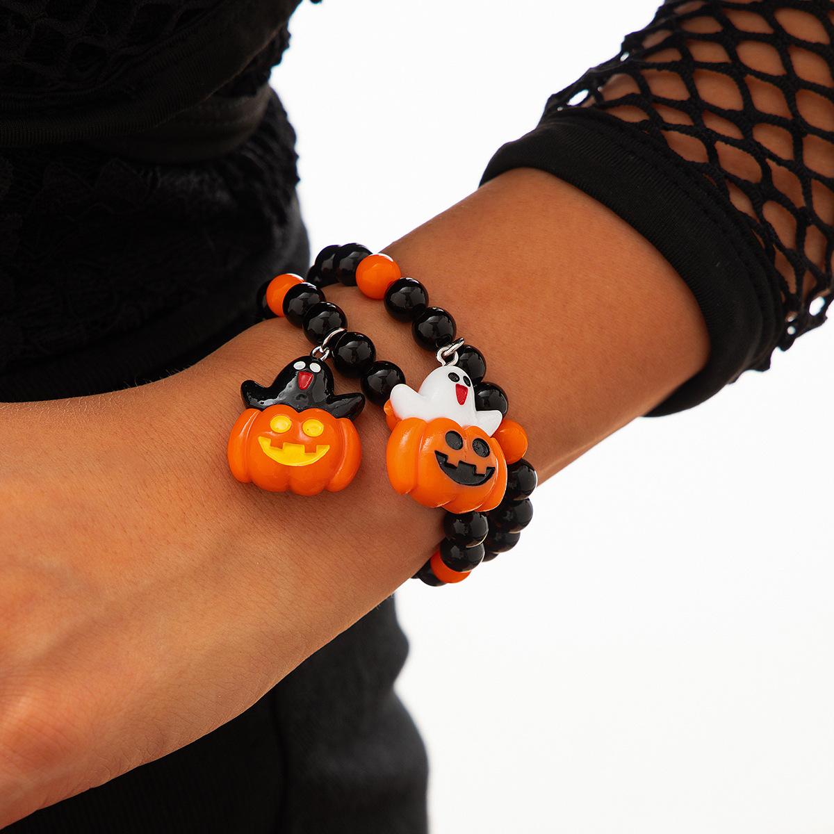 Halloween New Skull Pumpkin Bracelet Suit for Women Dark Style Zinc Alloy Insect Geometric Design Mixed Colors 4379-5296