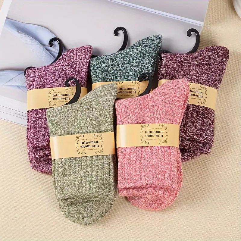 10 Pairs Women's Seasonal Comfort Socks - Warm Soft Retro Solid Color Style, Hand Wash Maintenance, Ideal for Cold Weather Outdoor Use and Everyday Cozy Wear