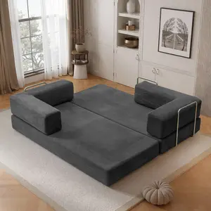 78.7'' floor sofa bed, high quality sponge cushion comfortable corduroy convertible cloud sofa, multifunctional floor sofa bed, futon sofa suitable for living room, bedroom, study, apartment, rental room