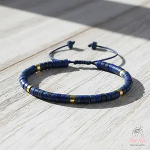 Sofia Blue Lapis Lazuli Stone Bracelet Healing Crystal Barrel Gemstone Dainty Bracelet Handmade Minimalist Style Gift for her Daily Use Adjustable