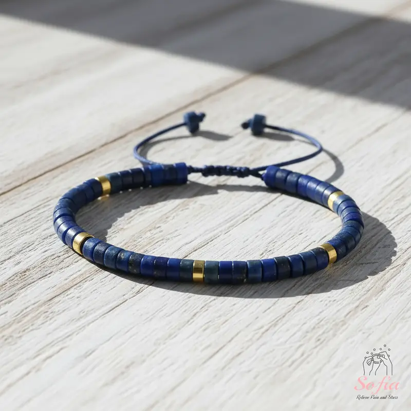 Sofia Blue Lapis Lazuli Crystal Bracelet - Handmade Minimalist Barrel Gemstone Bracelet by sofiadesignsboutique, Adjustable Dainty Healing Jewelry for Adults, Female, Male, Gift for Him