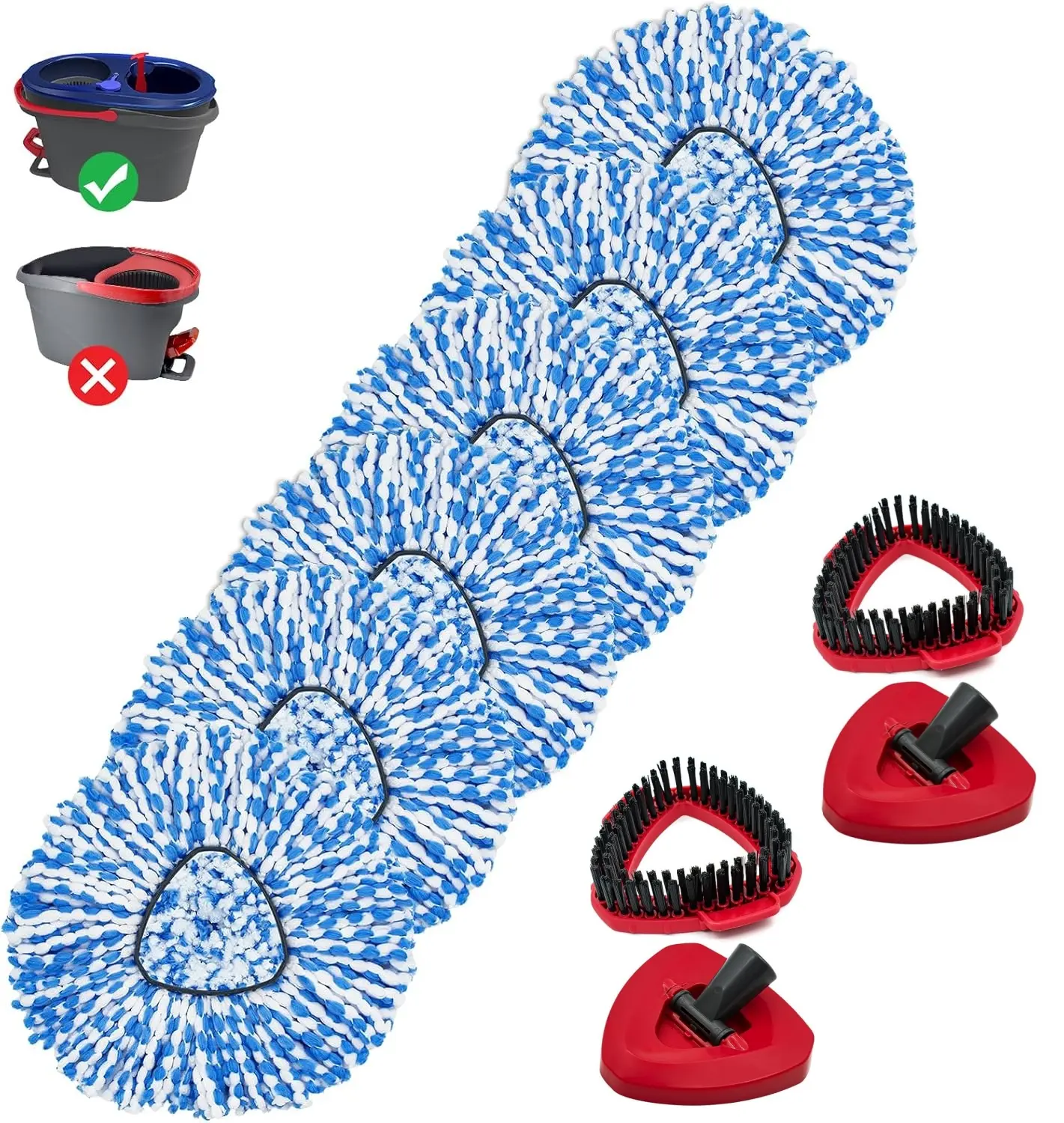 Mop Head Replacement Compatiable with Ocedar RinseClean 2-Tank System, Mircofiber Mop Heads Refill and Scrub Brush for O Cedar Rinseclean Spin Mop, 6 Pack Mop Refills & 2 Scrub Head, 2 Base for Floor Cleaning