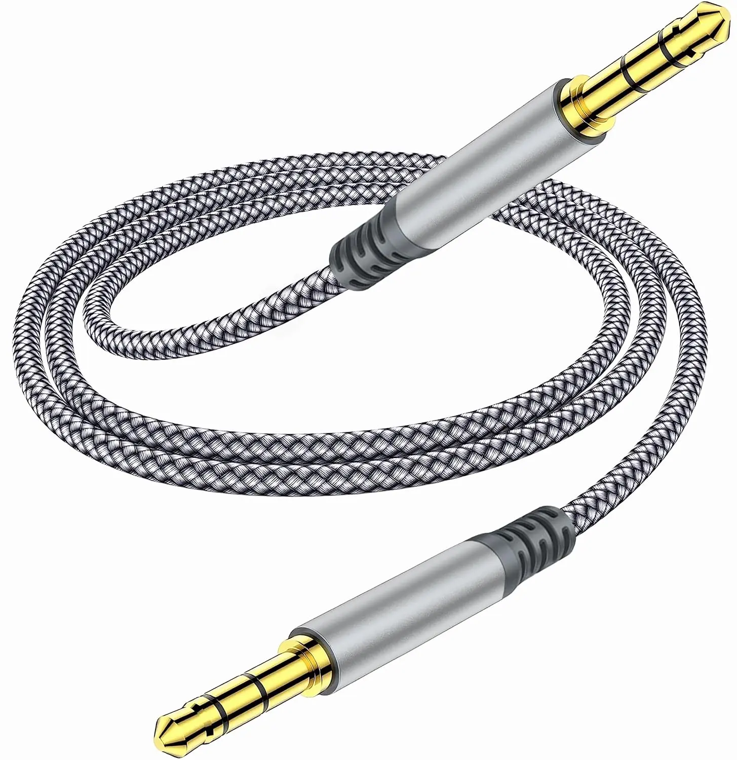 3.5mm Nylon Braided Male-to-Male Aux Cord (6.5ft/2m) - Durable, Tangle-Free, Echo-Reducing Flexible Audio Cable for Headphones, Stereos, Devices - Gray, Portable, Wide Compatibility